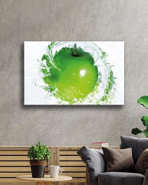 Yeşil Elma Cam Tablo  4mm Dayanıklı Temperli Cam, Green Apple Glass Wall Art