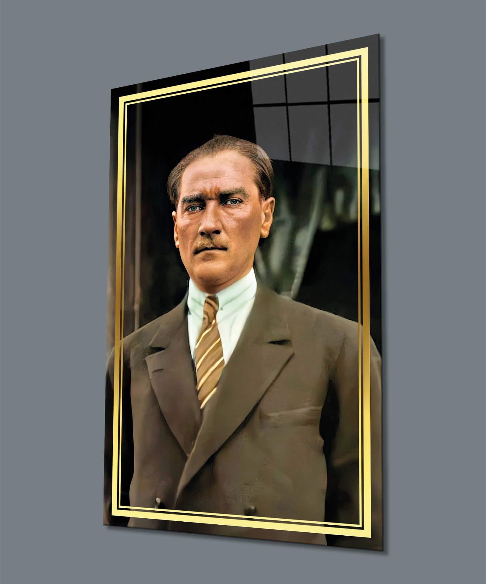 Atatürk Portre Cam Tablo Hediyelik Büyük Tablo Ev Ofis Dekoru