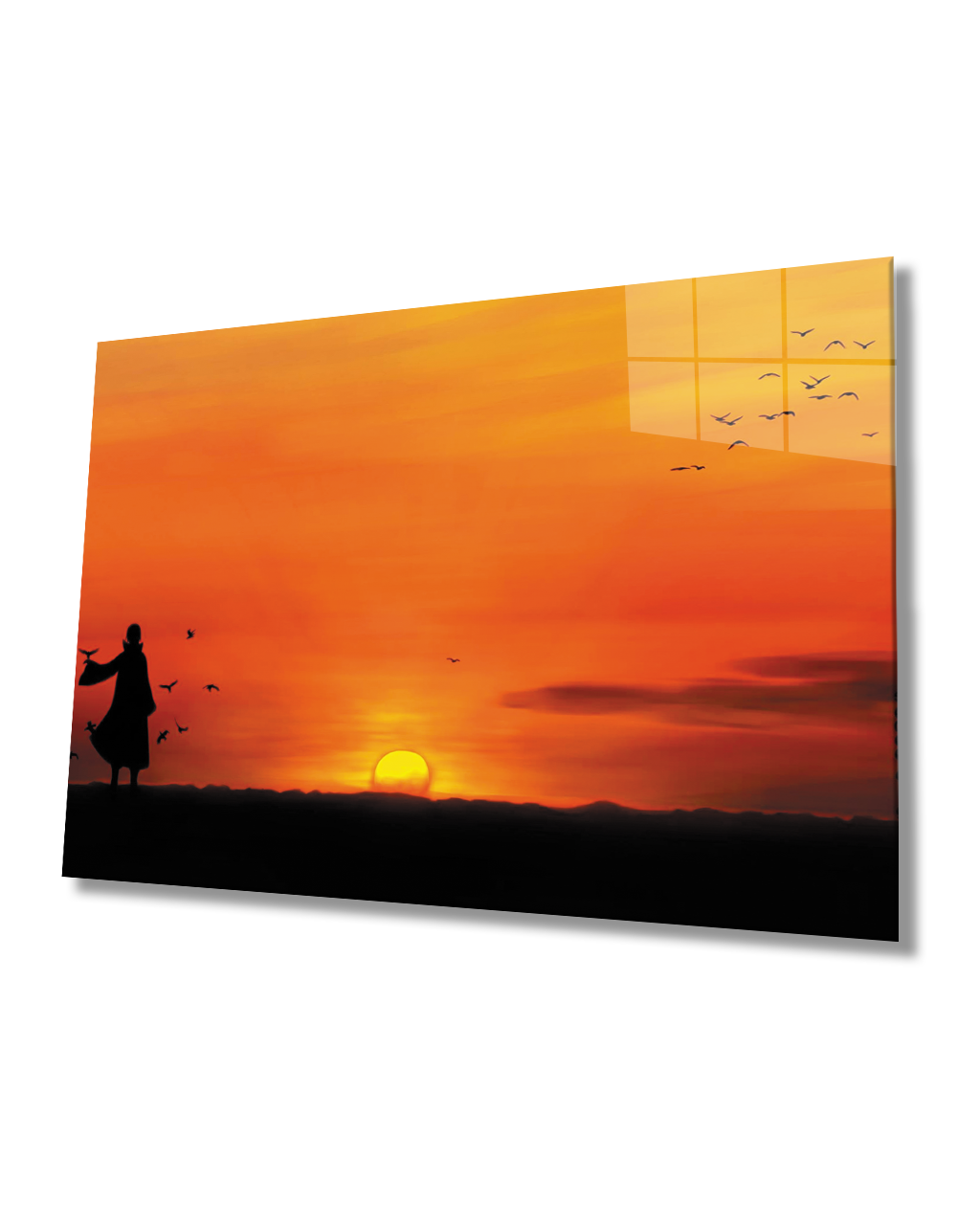 Gün Batımında Kuşlar Cam Tablo  4mm Dayanıklı Temperli Cam Birds At Sunset Glass Table 4mm Durable Tempered Glass