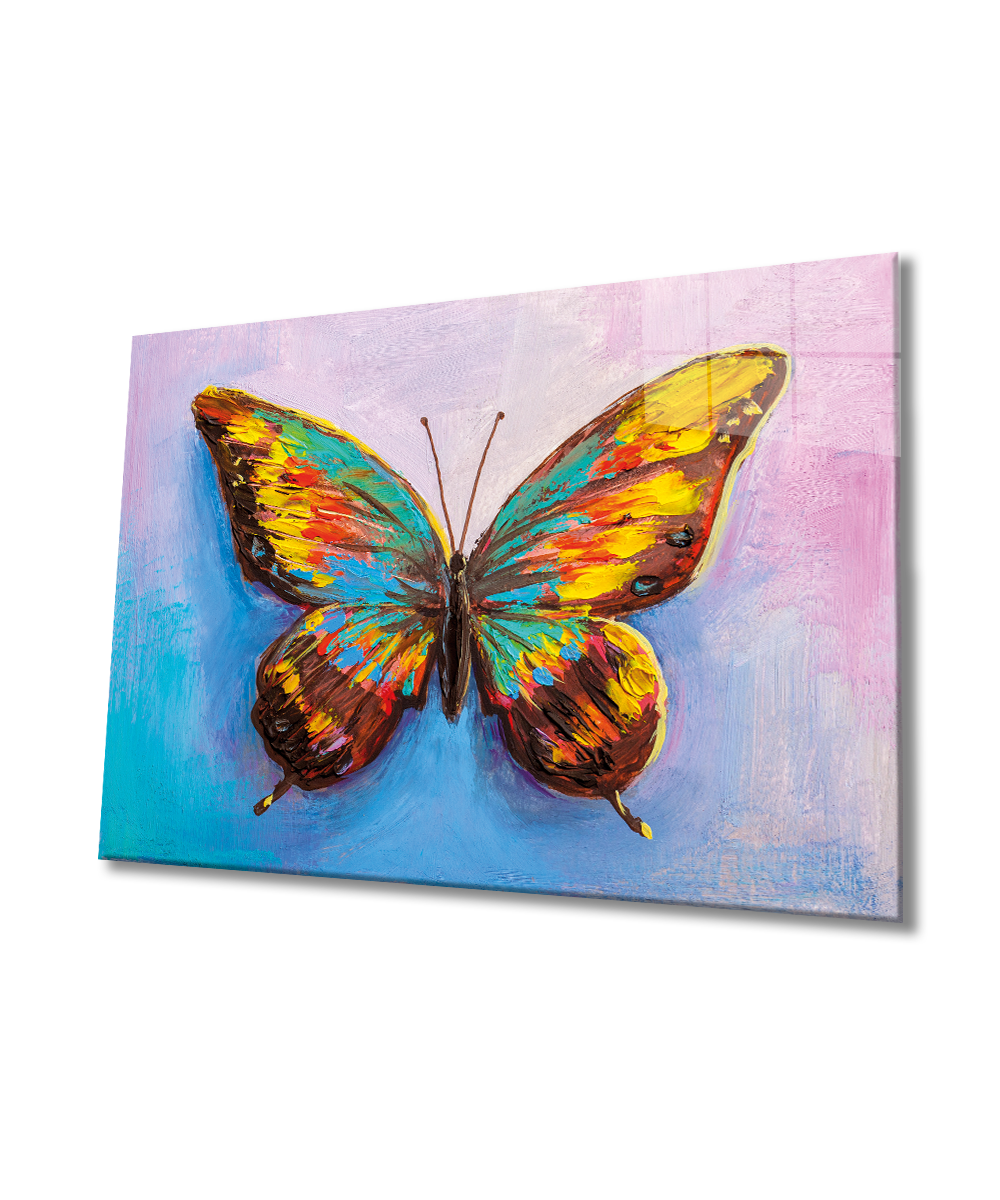 Renkli Kelebek 4mm Dayanıklı Cam Tablo Temperli Cam, Colorful Butterfly  Glass Wall Decor