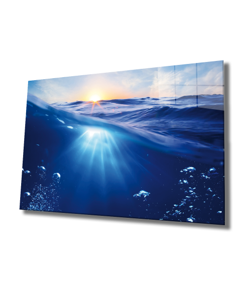 Manzara Deniz Dalgası Cam Tablo  4mm Dayanıklı Temperli Cam, Ocean Wave Glass Wall Art