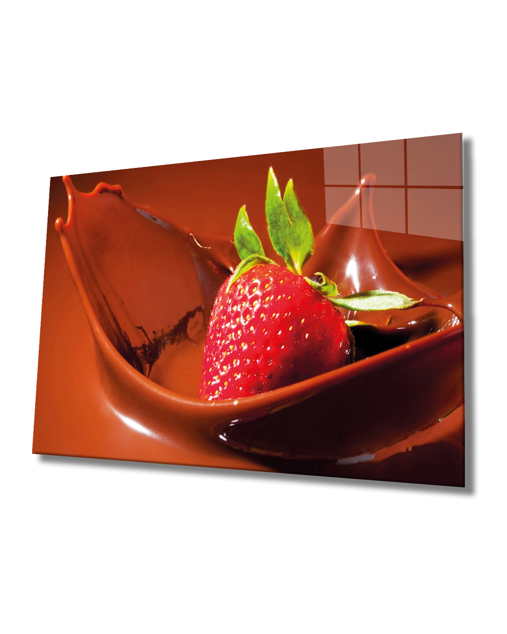 Çikolatalı ve Çilek Cam Tablo  4mm Dayanıklı Temperli Cam, Choclate and Strawberry Glass Wall Hanging