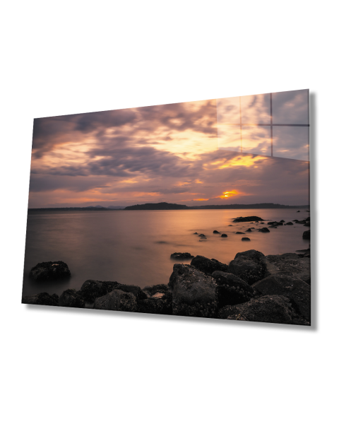 Denizde Gün Batımı Cam Tablo  4mm Dayanıklı Temperli Cam Sunset At Sea Glass Table 4mm Durable Tempered Glass