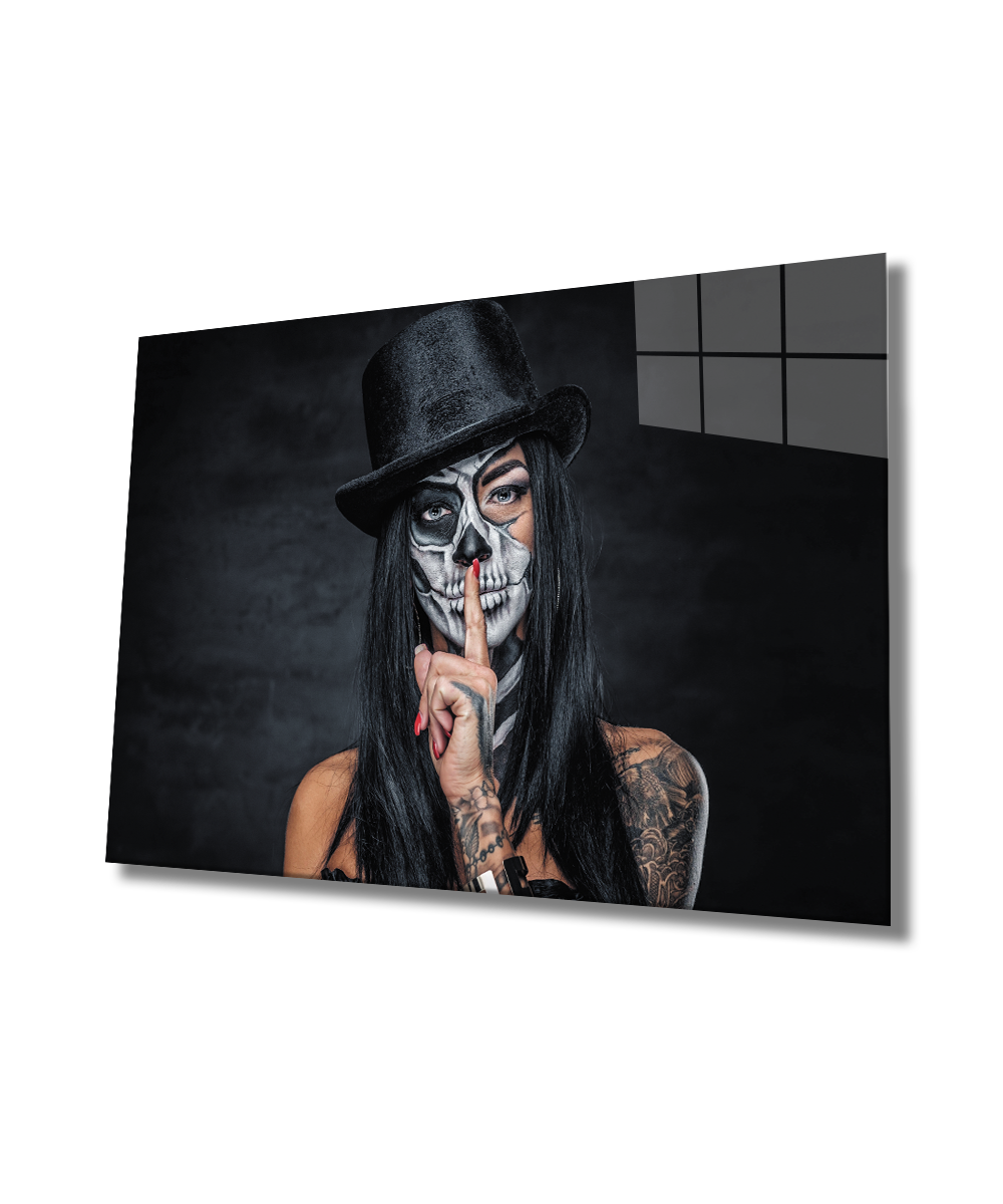 Kadın Kafatası Yüzü Cam Tablo  4mm Dayanıklı Temperli Cam Female Skull Face Glass Wall Art