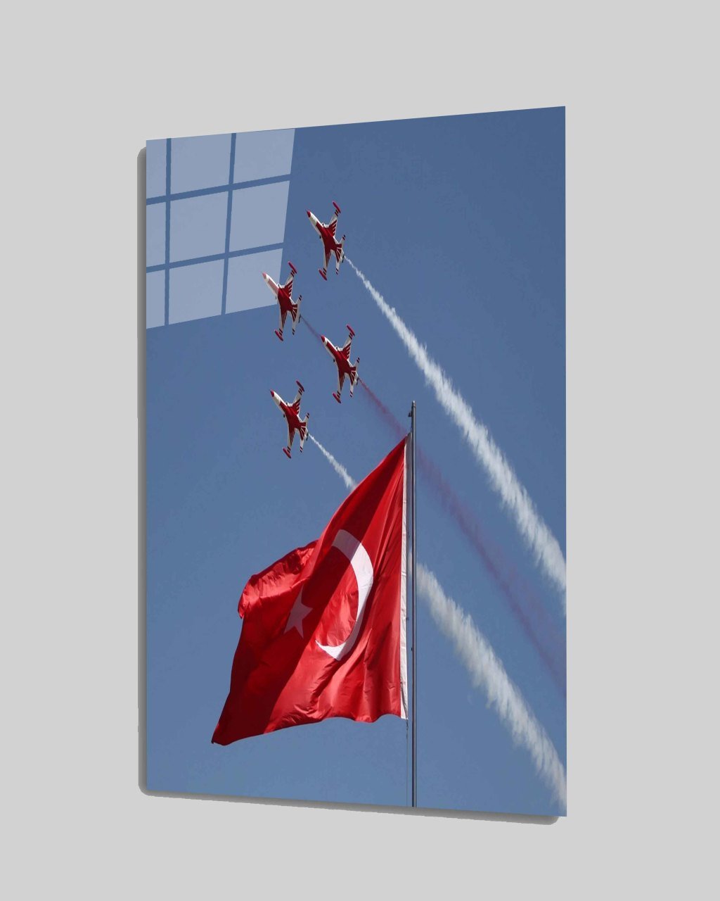 İdealizbiz Türk Bayrağı ve Uçakları  Cam Tablo  4mm Dayanıklı Temperli Cam