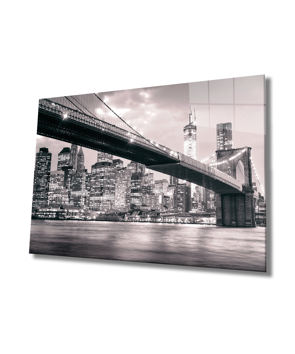 Şehir Köprü Manzaralı Cam Tablo  4mm Dayanıklı Temperli Cam, Urban Area View Glass Wall Decor