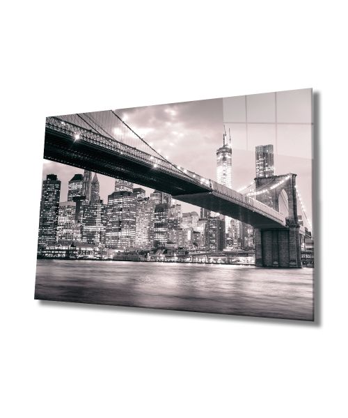 Şehir Köprü Manzaralı Cam Tablo  4mm Dayanıklı Temperli Cam, Urban Area View Glass Wall Decor