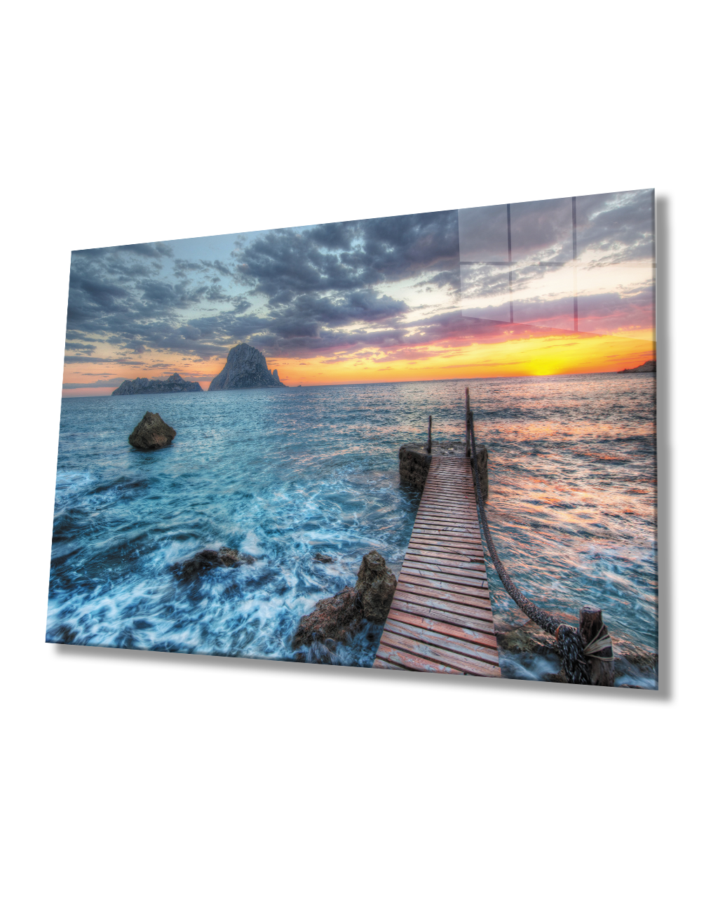 Gün Batımı Deniz Köprü Cam Tablo  4mm Dayanıklı Temperli Cam Sunset Sea Bridge Glass Table 4mm Durable Tempered Glass