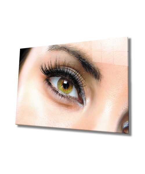 Kadın Yeşil Göz Cam Tablo  4mm Dayanıklı Temperli Cam, Woman Green Eye Glass Wall Art