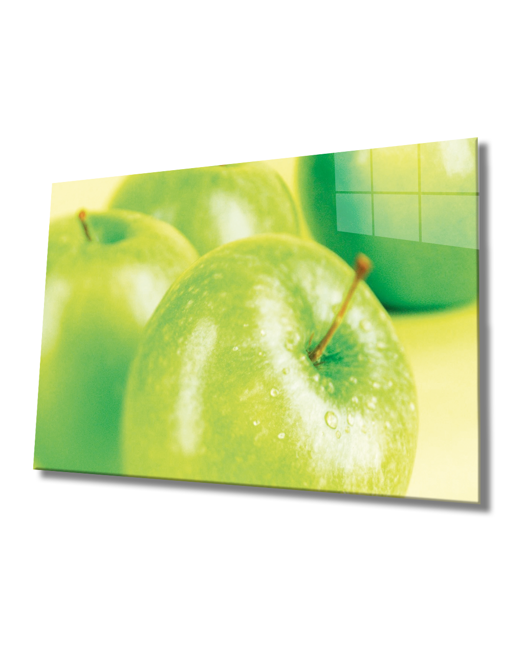 Yeşil Elmalar Cam Tablo  4mm Dayanıklı Temperli Cam, Green Apple Glass Wall Art