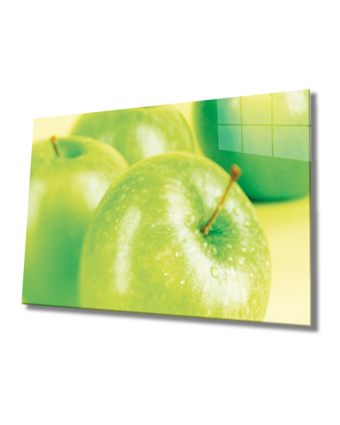 Yeşil Elmalar Cam Tablo  4mm Dayanıklı Temperli Cam, Green Apple Glass Wall Art