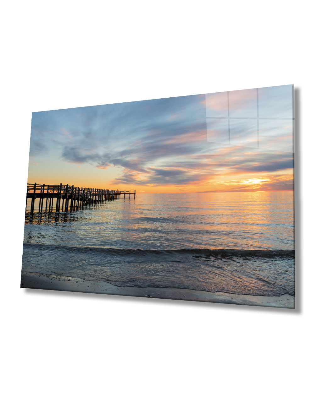 Gün Batımı Deniz İskele Cam Tablo  4mm Dayanıklı Temperli Cam Sunset Sea Pier Glass Table 4mm Durable Tempered Glass