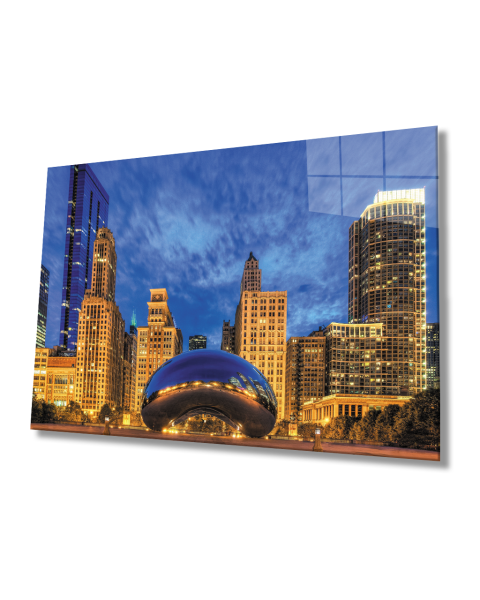 Mavi Renkli Şehir Manzarası Cam Tablo  4mm Dayanıklı Temperli Cam Blue Tinted City View Glass Table 4mm Durable Tempered Glass