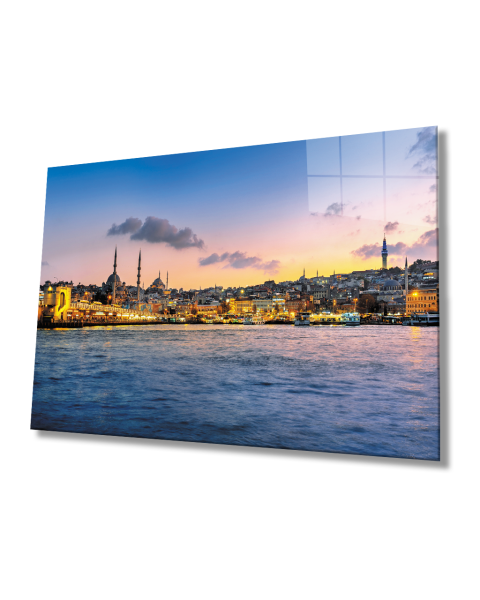 Günbatımında İstanbul Deniz Manzarası Cam Tablo 4mm Dayanıklı Temperli Cam