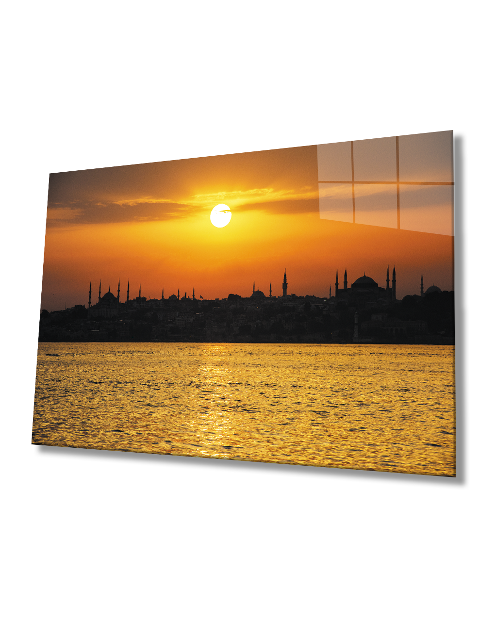 Günbatımında İstanbul Deniz Manzarası Cam Tablo 4mm Dayanıklı Temperli Cam