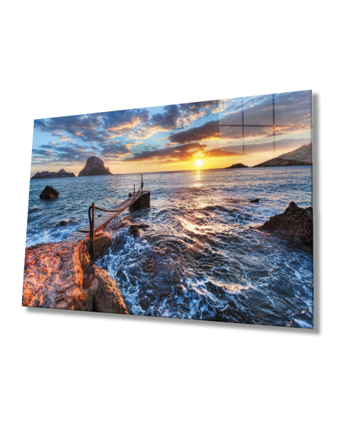 Gün Batımında Deniz Manzarası Cam Tablo Sea View Glass Table At Sunset 4mm Durable Tempered Glass  4mm Dayanıklı Temperli Cam