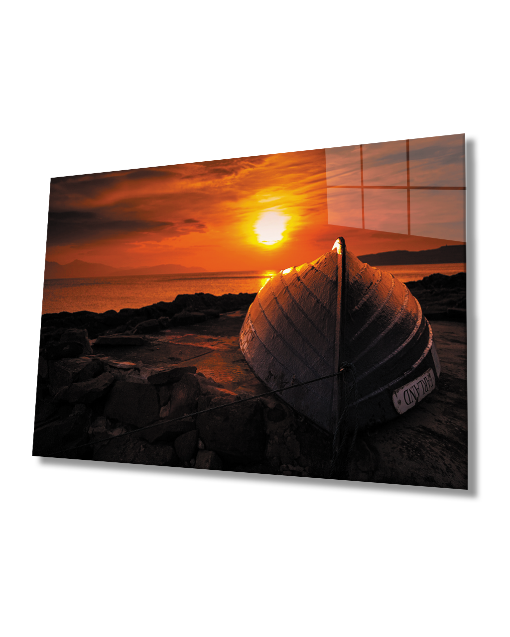 Gün Batımı Kayık  Manzaralı Cam Tablo  4mm Dayanıklı Temperli Cam Sunset Kayak View Glass Table 4mm Durable Tempered Glass