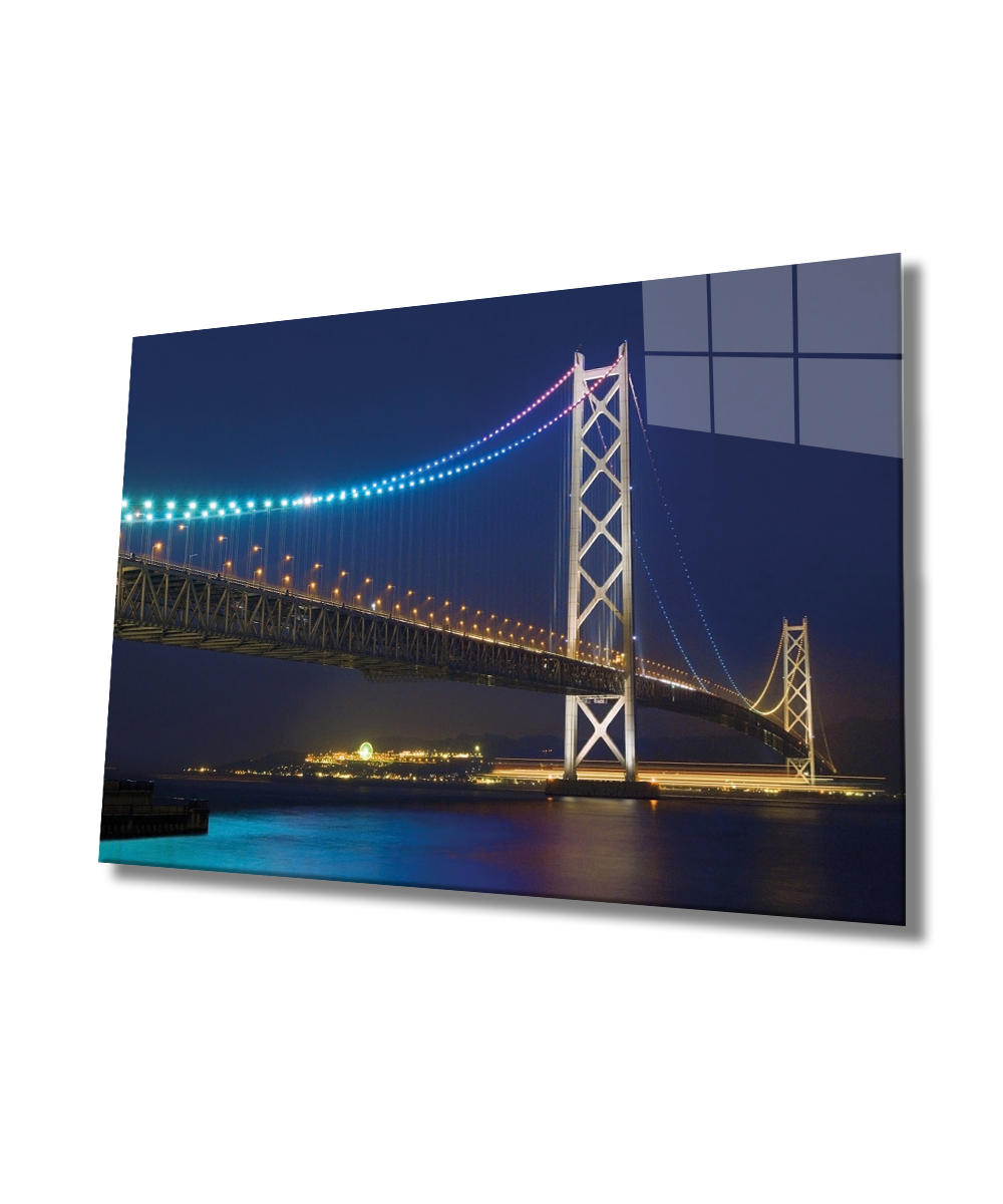 Şehir köprü Manzaralı Cam Tablo  4mm Dayanıklı Temperli Cam, Bridge City View Glass Wall Decor