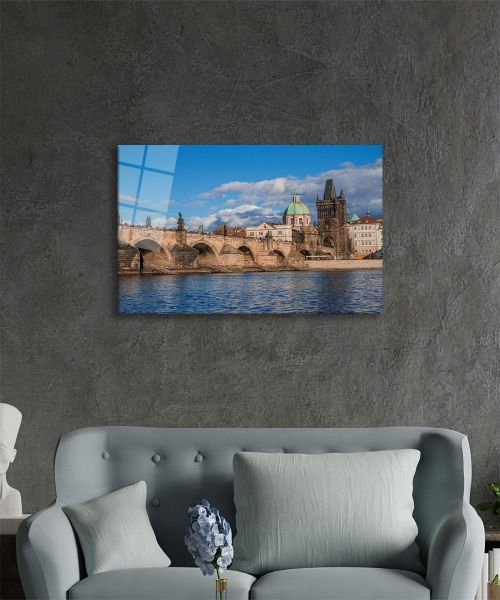 Eski Köprü Cam Tablo 4mm Dayanıklı Temperli Cam, Old Bridge Glass Wall Decor