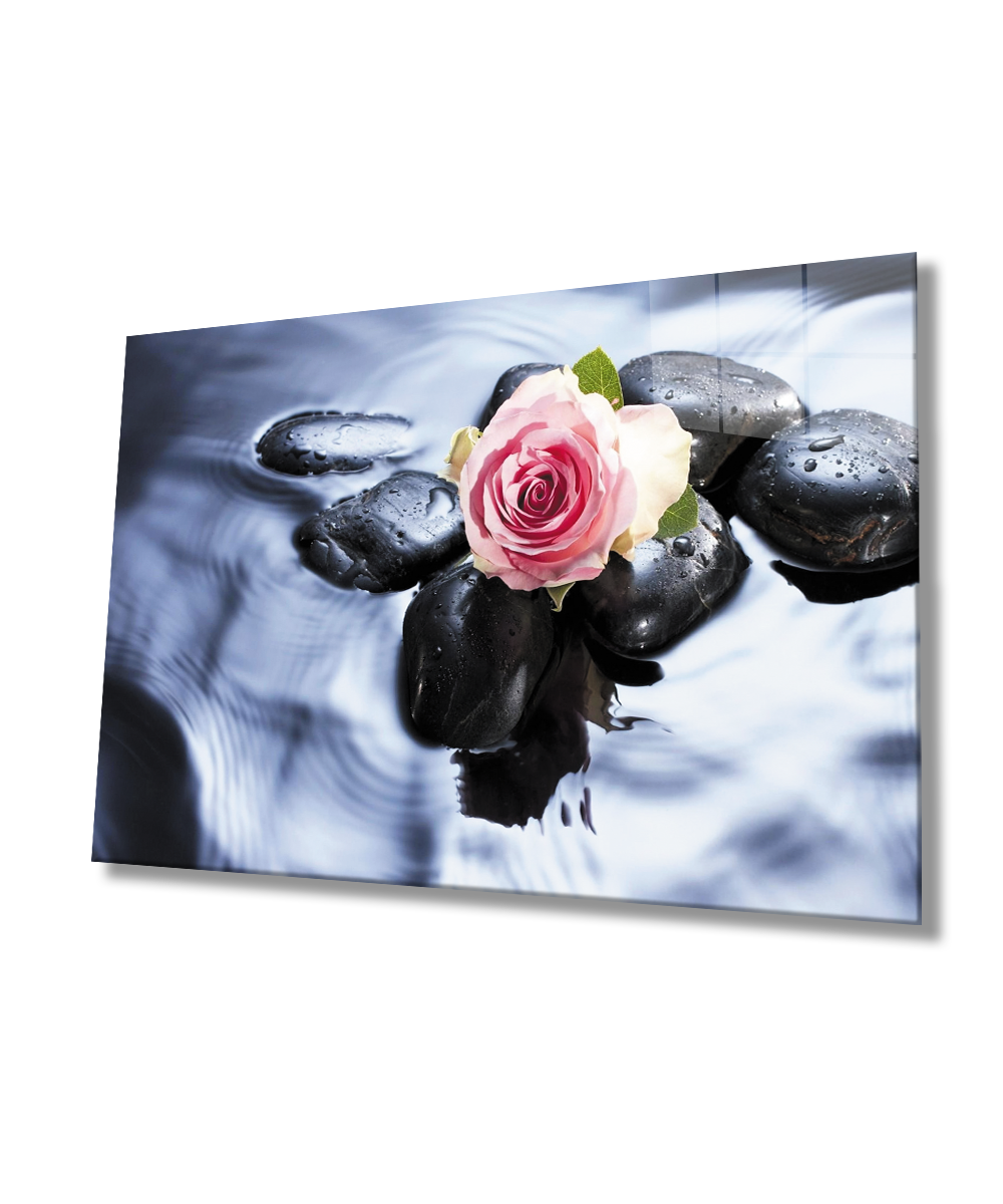 Çiçek Taş Spa  Cam Tablo  4mm Dayanıklı Temperli Cam Flower Stone Spa Glass Wall Art