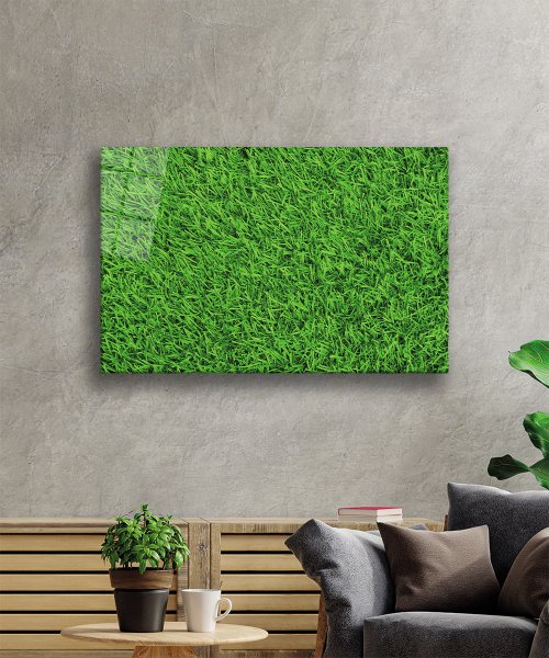 Yeşil Çimen Cam Tablo  4mm Dayanıklı Temperli Cam Green Grass Glass Wall  Art