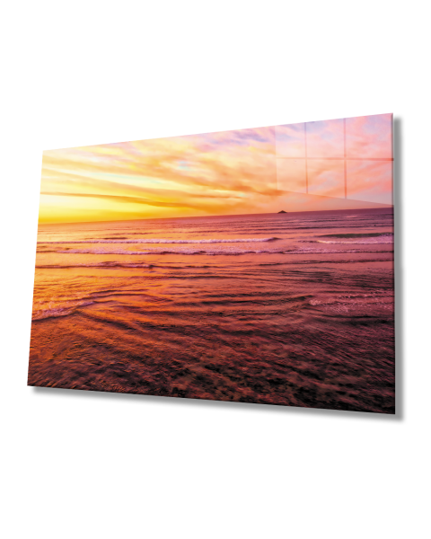 Gün Batımı Deniz Manzaralı Cam Tablo  4mm Dayanıklı Temperli Cam Sunset Sea View Glass Table 4mm Durable Tempered Glass