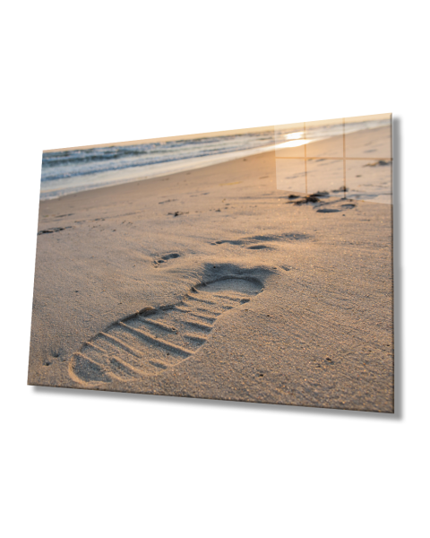 Sahil Ayak izi Cam Tablo  4mm Dayanıklı Temperli Cam Beach Footprint Glass Table 4mm Durable Tempered Glass