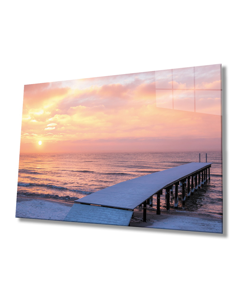 Gün Batımı Deniz İskele Cam Tablo  4mm Dayanıklı Temperli Cam Sunset Sea Pier Glass Table 4mm Durable Tempered Glass