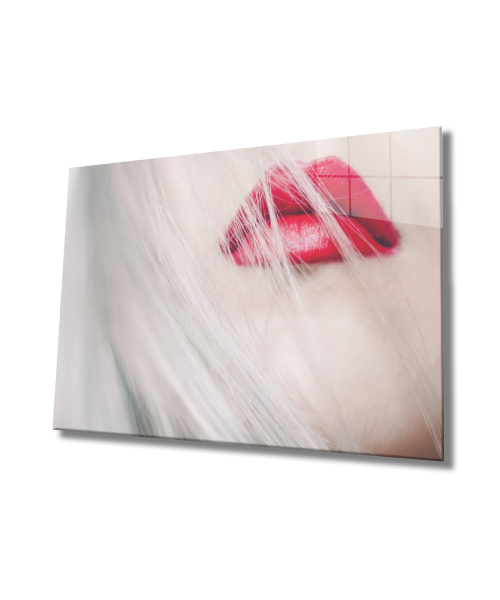 Kadınlar Kırmızı ve Dudak Cam Tablo  4mm Dayanıklı Temperli Cam, Women Red and Lip Glass Wall Art