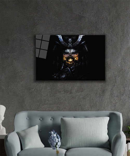 Kadınlar Siyah Japon Samurai Cam Tablo  4mm Dayanıklı Temperli Cam,Women Black Japanese Samurai Glass Wall Art