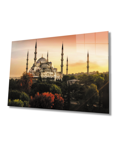 İstanbul GünBatımı Sultan Ahmet Camii Cam Tablo 4mm Dayanıklı Temperli Cam