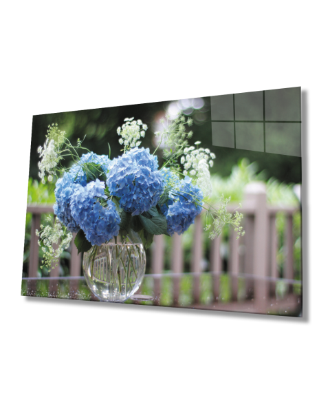 Vazoda Çiçekler  Cam Tablo  4mm Dayanıklı Temperli Cam Flowers In Vase Glass Table 4mm Durable Tempered Glass