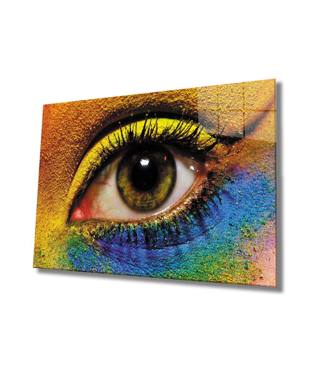 Kadınlar Renkli Göz Makyajı Cam Tablo  4mm Dayanıklı Temperli Cam,Women Colorful Eye Makeup Glass Wall Art
