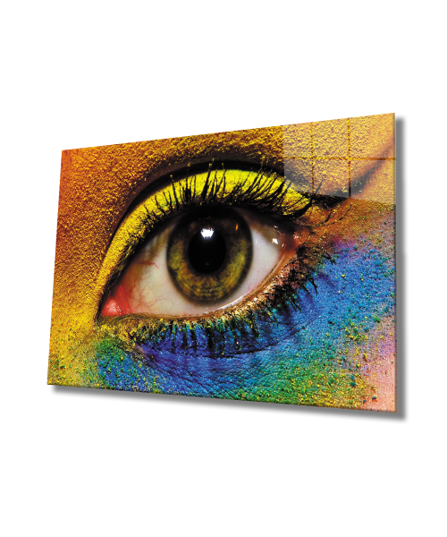 Kadınlar Renkli Göz Makyajı Cam Tablo  4mm Dayanıklı Temperli Cam,Women Colorful Eye Makeup Glass Wall Art