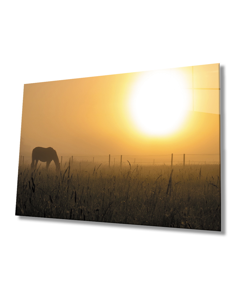 Gün Batımı At Cam Tablo  4mm Dayanıklı Temperli Cam Sunset Horse Glass Table 4mm Durable Tempered Glass