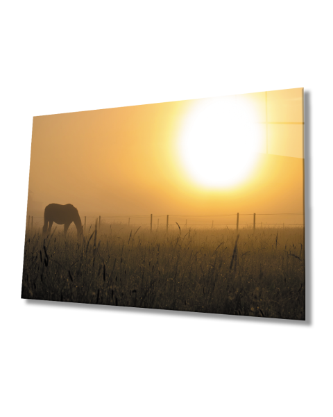 Gün Batımı At Cam Tablo  4mm Dayanıklı Temperli Cam Sunset Horse Glass Table 4mm Durable Tempered Glass