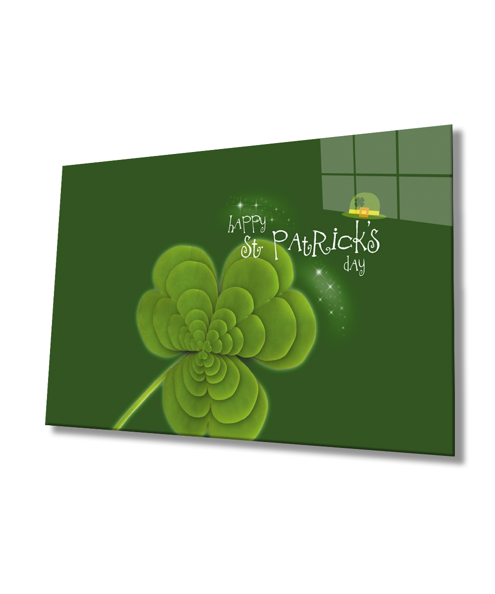 Patricks Day  Yeşil Cam Tablo  4mm Dayanıklı Temperli Cam Patricks Day Green Glass Wall  Art