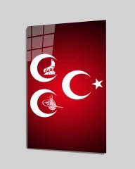 İdealizbiz Türklük  3Hilal Cam Tablo  4mm Dayanıklı Temperli Cam