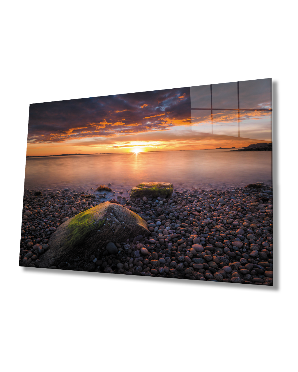 Deniz Taşlar Gün Batımı Cam Tablo  4mm Dayanıklı Temperli Cam Sea Stones Sunset Glass Table 4mm Durable Tempered Glass