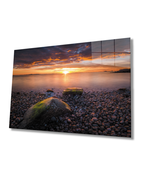 Deniz Taşlar Gün Batımı Cam Tablo  4mm Dayanıklı Temperli Cam Sea Stones Sunset Glass Table 4mm Durable Tempered Glass