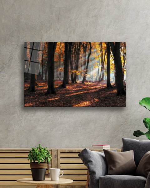 Gün Batımı Ağaçlar Manzara Cam Tablo  4mm Dayanıklı Temperli Cam Sunset Trees Landscape Glass Painting 4mm Durable Tempered Glass