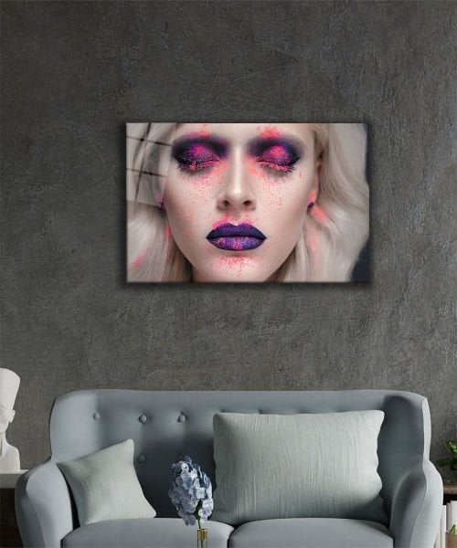 Kadınlar Toz Boya Makyaj Cam Tablo  4mm Dayanıklı Temperli Cam, Women Powder Paint Makeup Glass Wall Art