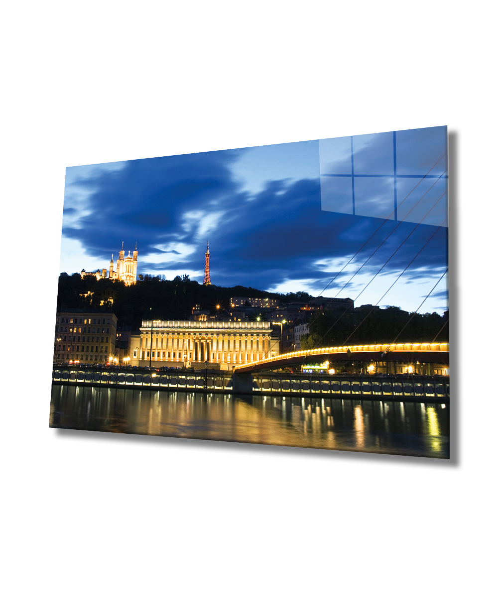 Akşam Şehir Mimari Cam Tablo  4mm Dayanıklı Temperli Cam, Nighty City Glass Wall Decor
