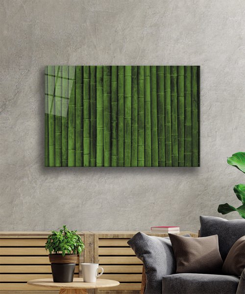 Yeşil Silindir  Bitki Cam Tablo  4mm Dayanıklı Temperli Cam  Green Cylinder Plant Glass Wall Art