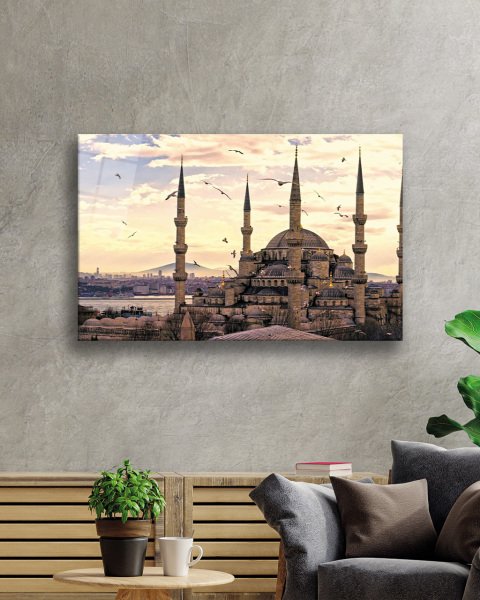 İstanbul Sultan Ahmet Camii ve Martılar Cam Tablo 4mm Dayanıklı Temperli Cam