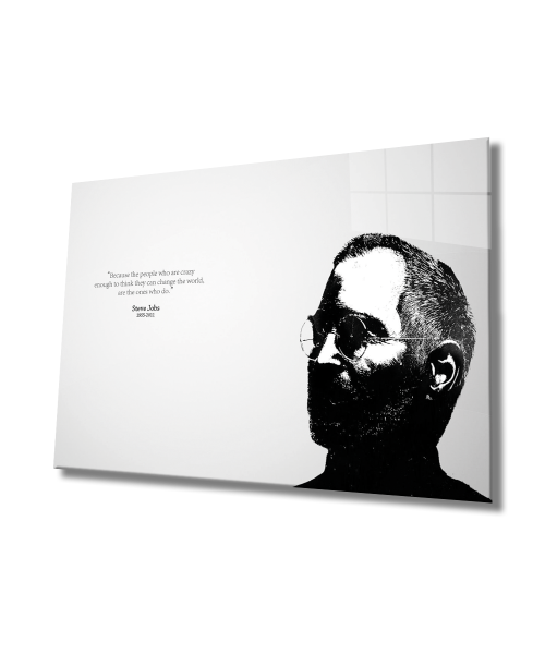 Steve Jobs İllüstrasyon Cam Tablo  4mm Dayanıklı Temperli Cam, Steve Jobs Illustration Art Glass Wall Decor