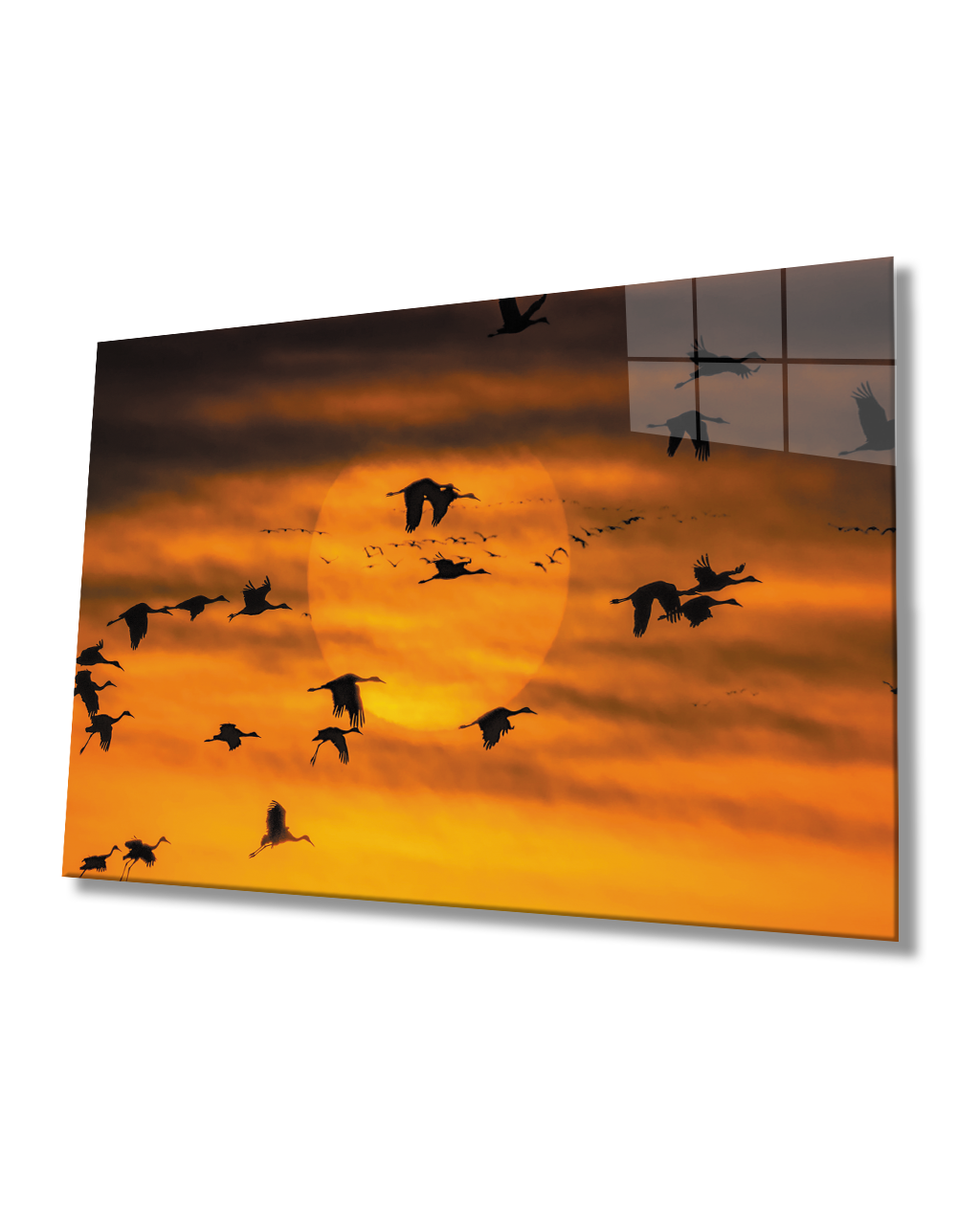 Gün Batımında Kuşlar Cam Tablo  4mm Dayanıklı Temperli Cam Birds At Sunset Glass Table 4mm Durable Tempered Glass