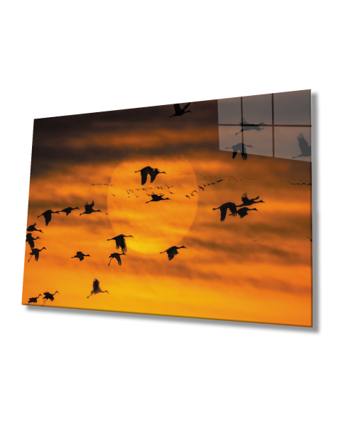 Gün Batımında Kuşlar Cam Tablo  4mm Dayanıklı Temperli Cam Birds At Sunset Glass Table 4mm Durable Tempered Glass