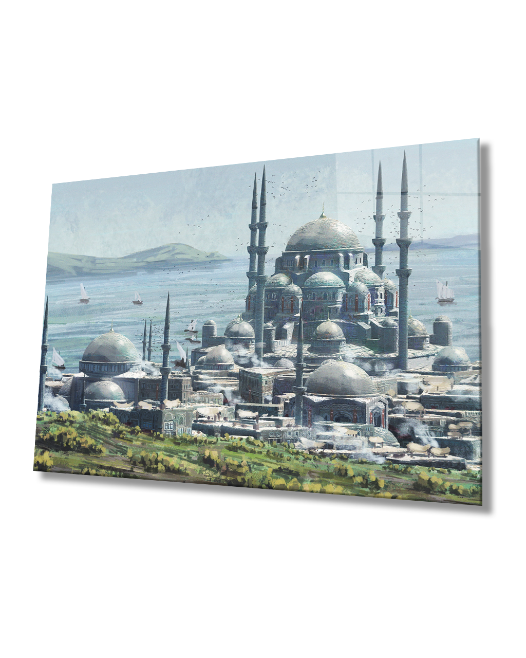 idealizbiz Sulu Boya İstanbul Camii Cam Tablo 4mm Dayanıklı Temperli Cam