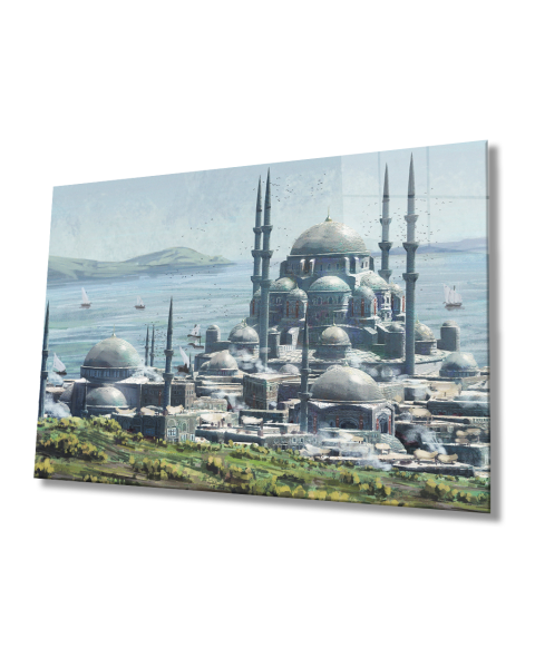 idealizbiz Sulu Boya İstanbul Camii Cam Tablo 4mm Dayanıklı Temperli Cam